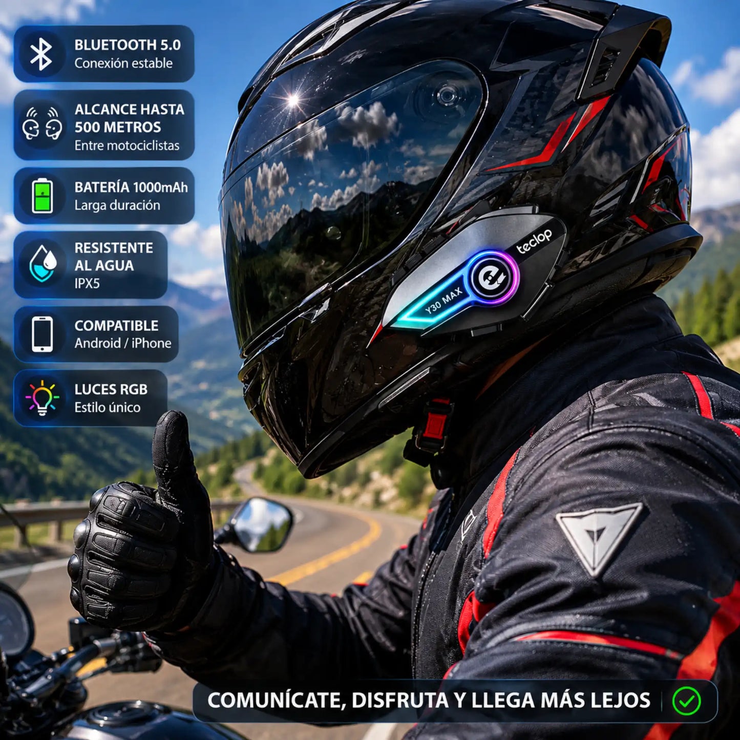 Intercomunicador Bluetooth para Moto Teclop Y30 Max