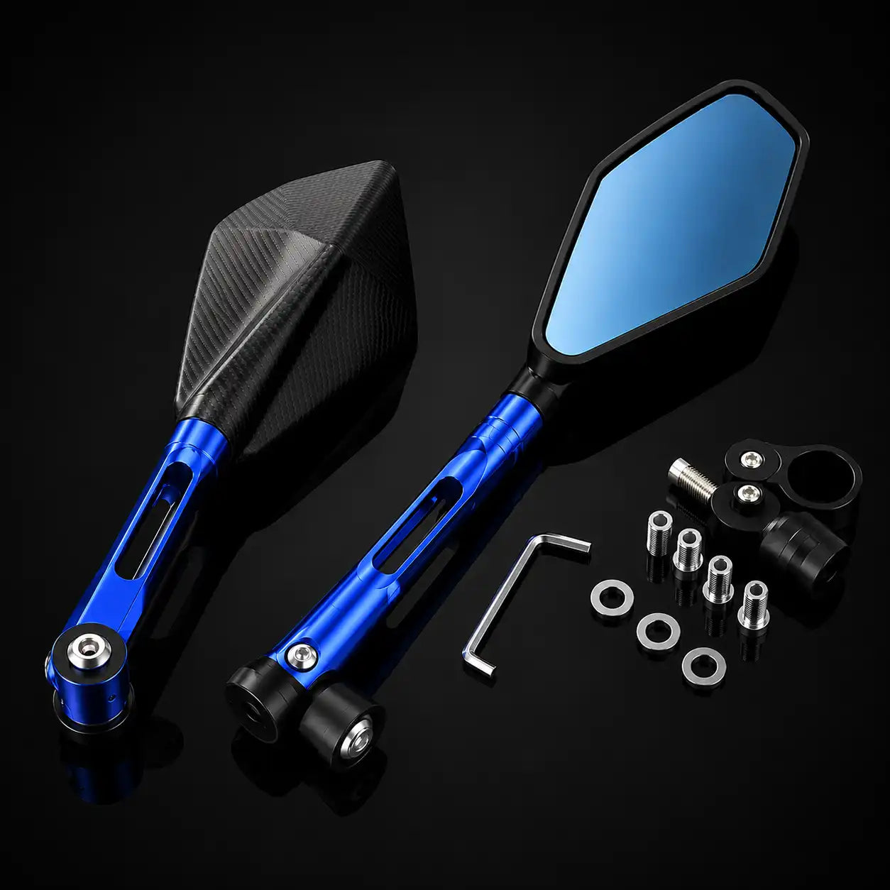 Espejos 5 puntas deportivos para moto color azul