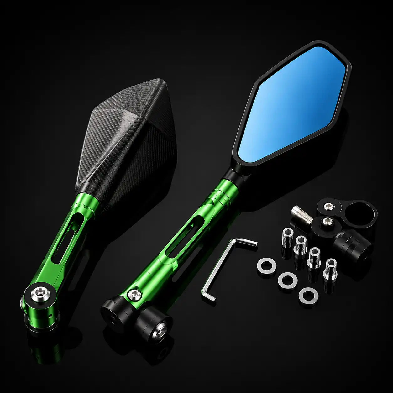 Espejos 5 puntas deportivos para moto color verde